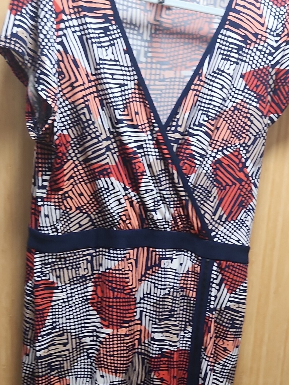 Laundry by Design Red Navy White Abstract Wrap Midi Dress XL